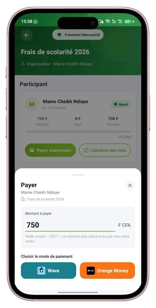 JokkoPay App — Paiement mensualité